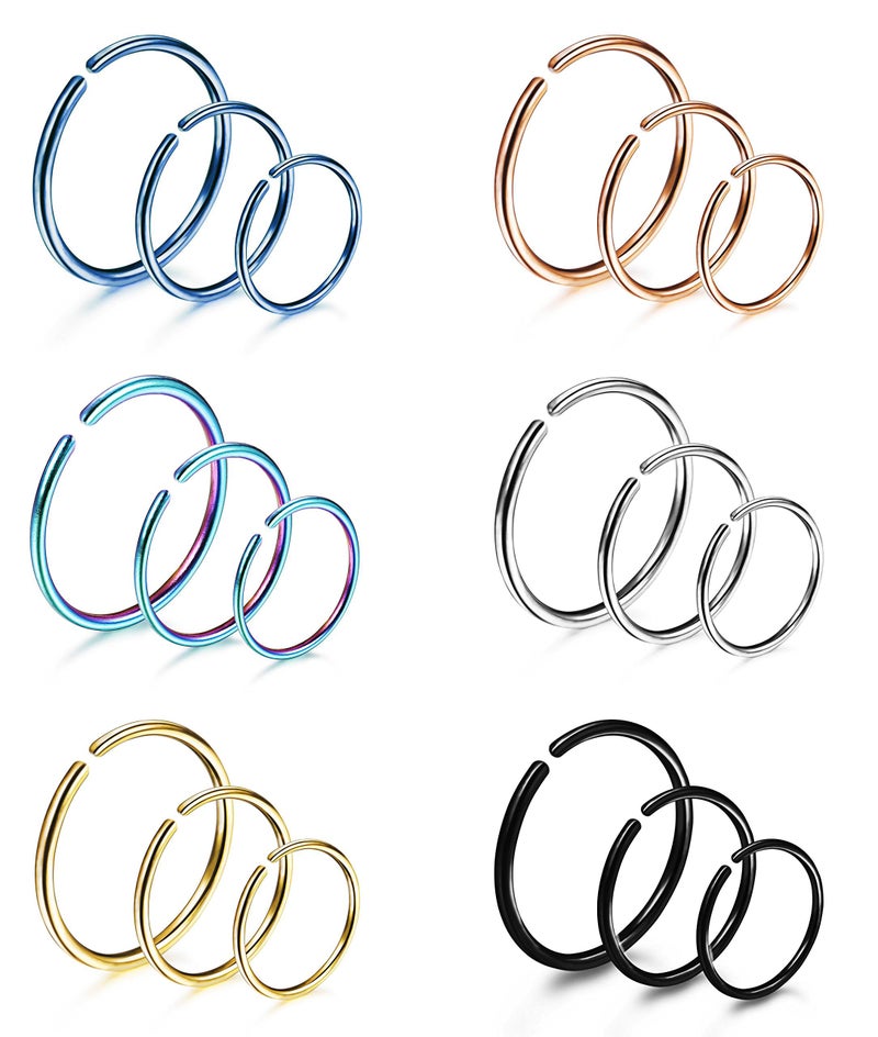 LOYALLOOK 18-24Pcs 20G 316L Stainless Steel Nose Ring Hoop Cartilage Hoop Septum Piercing 6-12mm - Image 1